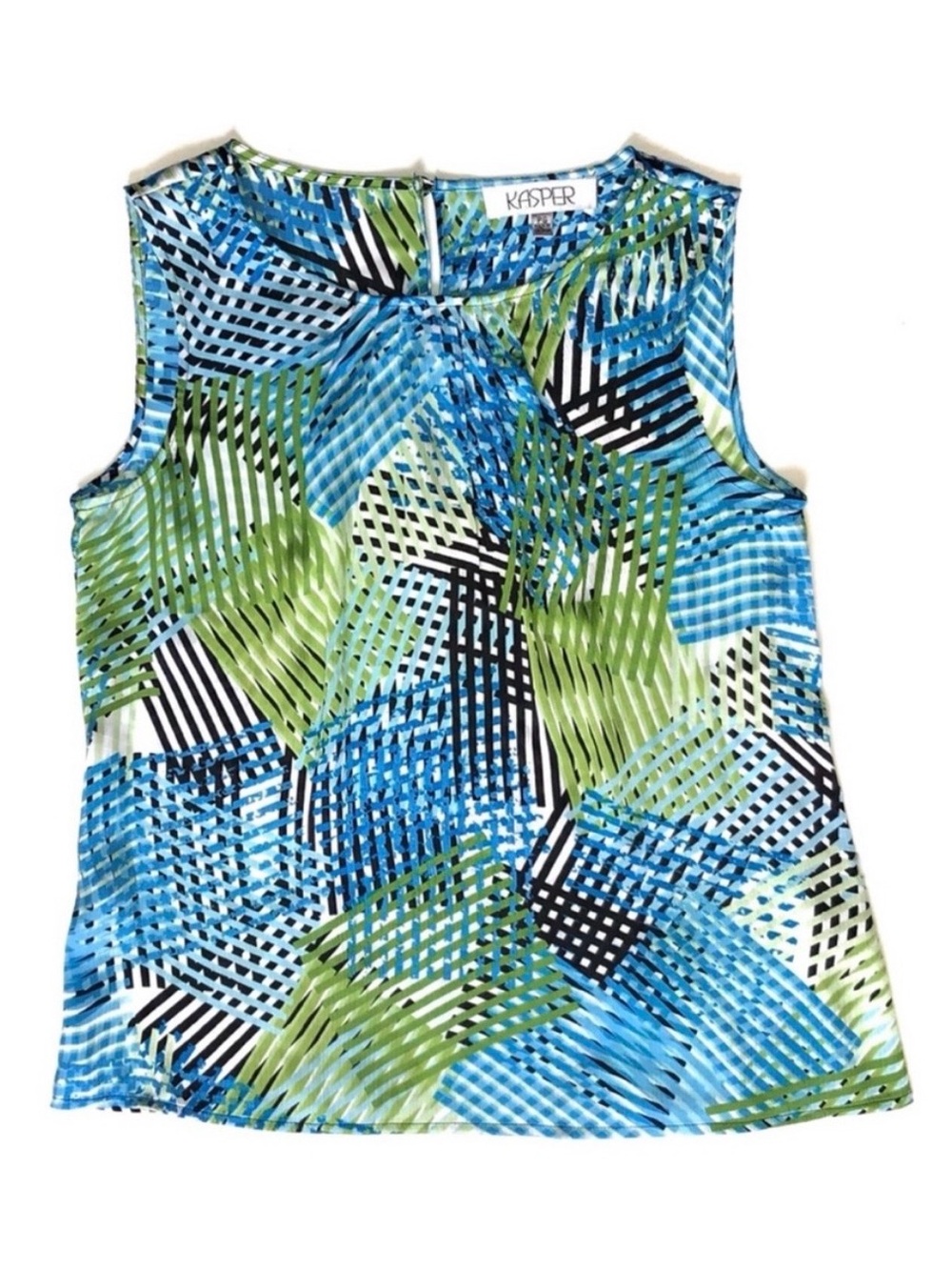 Kasper 3 for 15 SALE CLEARANCE Geo Print Blouse Blue Green Small Petite